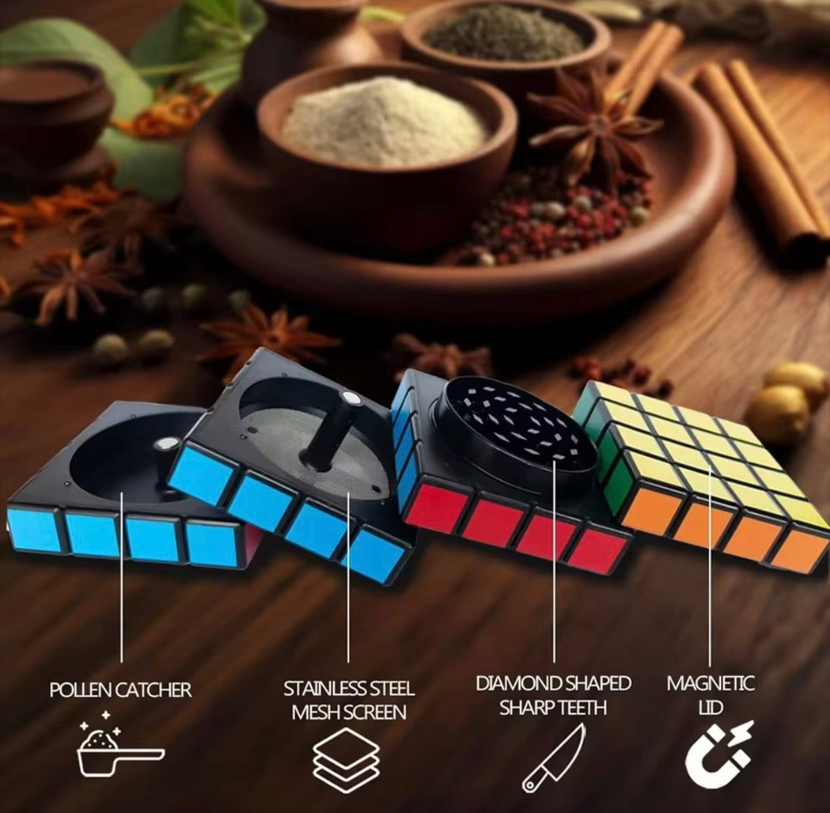 Grinder Cubo Rubik 4x4 – Triturado Discreto y Estilo Retro